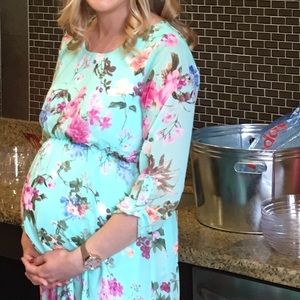 Pink blush mint floral maternity dress